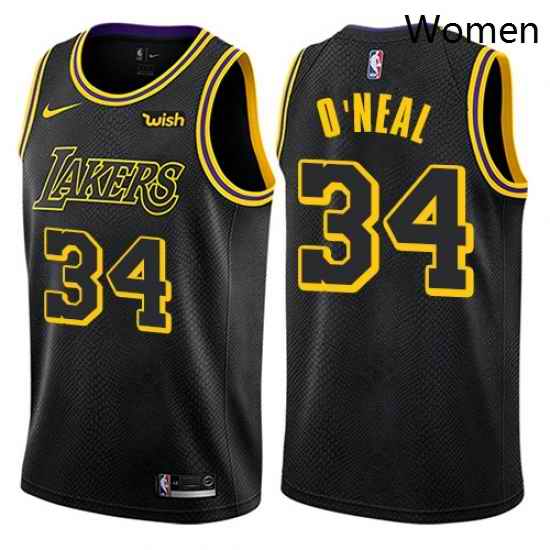 Womens Nike Los Angeles Lakers 34 Shaquille ONeal Swingman Black NBA Jersey City Editi